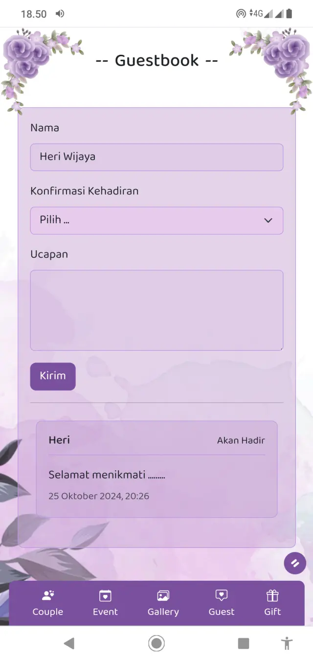 Tampilan Rsvp