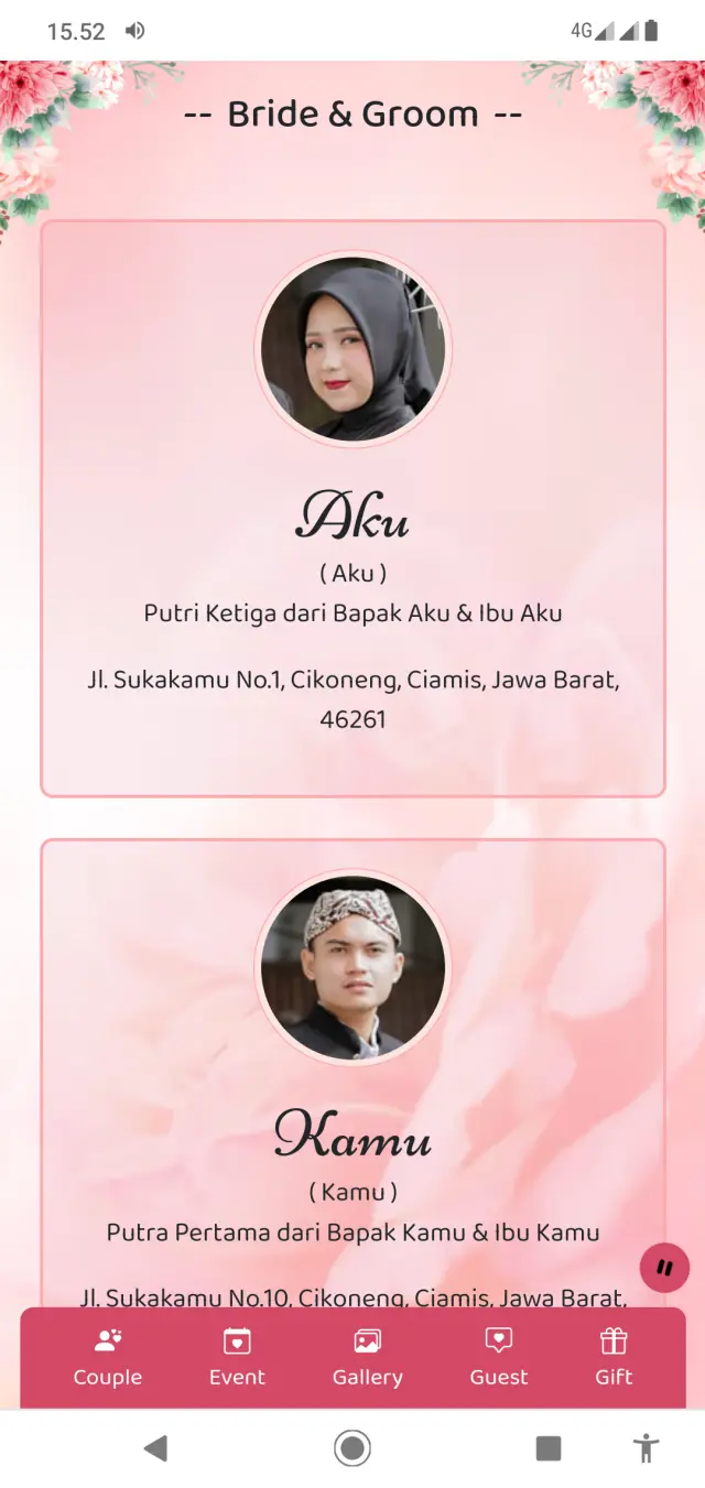 Tampilan Bride & Groom