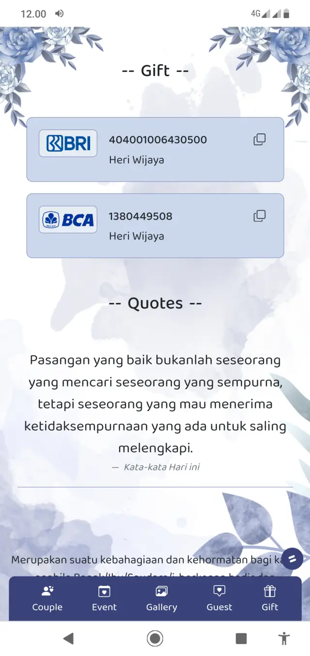 Tampilan Gift & Quote