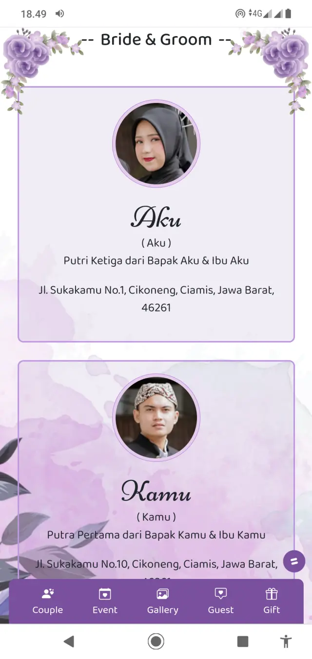 Tampilan Bride & Groom