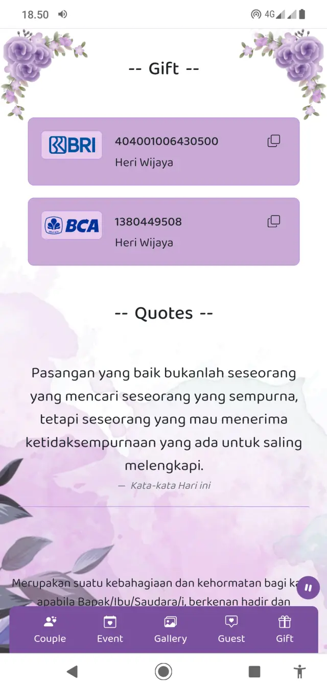 Tampilan Gift & Quotes
