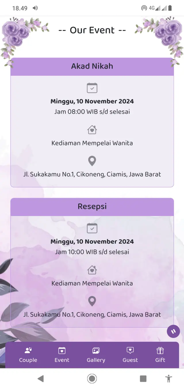 Tampilan Event