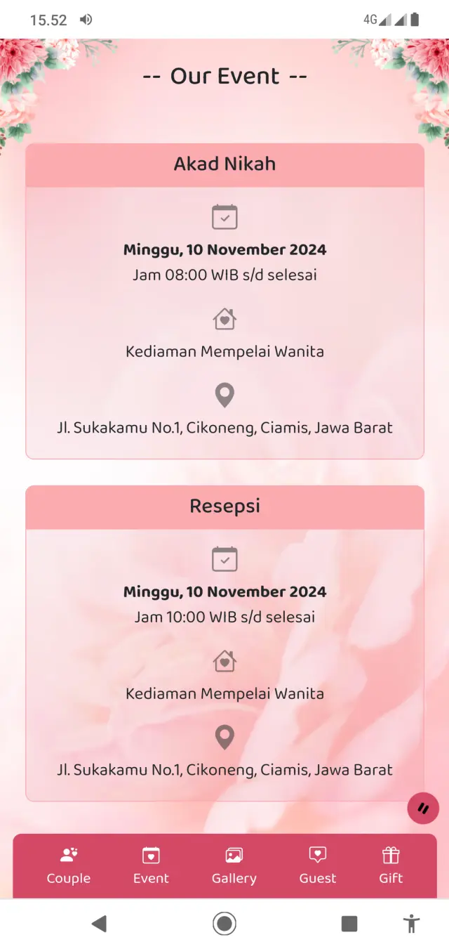 Tampilan Event