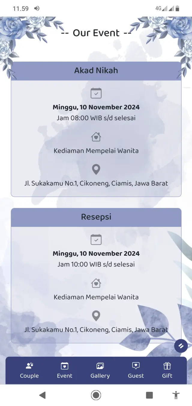 Tampilan Event